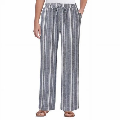 Briggs Size Large Striped Linen Blend Pull On Pants Blue - Image 1 of 4