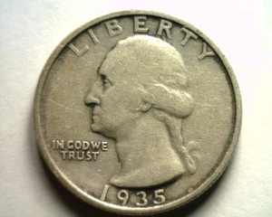 Cuarto de Washington 1935-S muy fino+ en muy buen estado+ bonitas monedas originales bobs envío rápido - Imagen 1 de 2