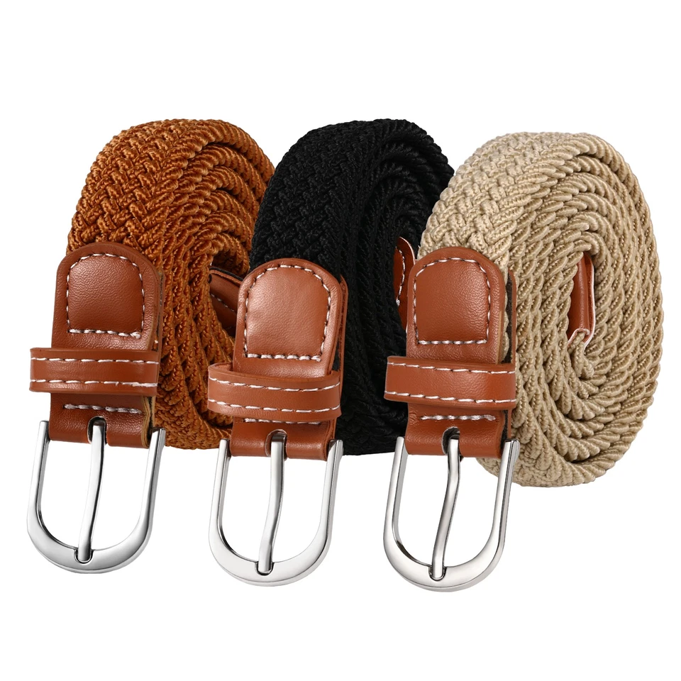 3PCS Braided Belt Women Stretch Woven Belts for Golf Elastic Casual Jeans Shorts - Image 1 of 4
