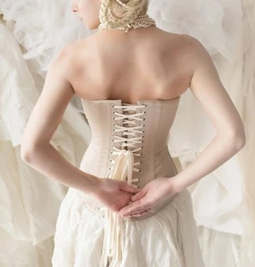 NWT Corset Story Champagne Matt Satin Longline Waist Taming Overbust Size 28 - Picture 1 of 11