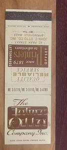 Streichholzbrief USA John C Otto Company Drucker an Werbetreibende Springfield Mass - Bild 1 von 2