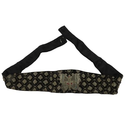 Antique India Metal Wire Embroidered Butterfly Moth Black Velvet Belt Waist Band - Image 1 of 4