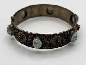 Vintage 800 Silver Southwest Bracelet Howlite Bangle Hinge Closure - Picture 1 of 5