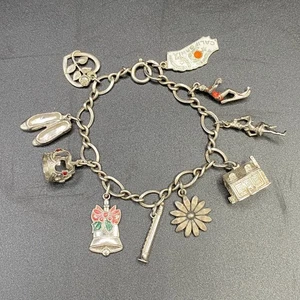 Vintage Sterling Silber Kette mit zehn gemischten Metall Bettelarmband - Bild 1 von 12