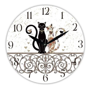 NEW 28.8cm Wall Clock Round Hanging MDF Clock- Cat Couple Sitting Close - Bild 1 von 1