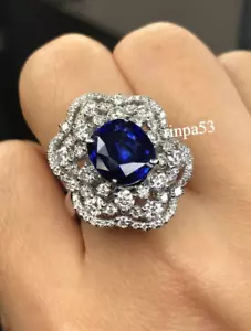 Mother's Day Gorgeous Lab Created Syn Blue Sapphire Simulated Ring Real 925 SS - Picture 1 of 5