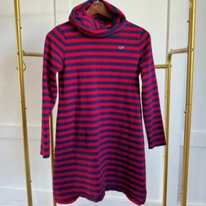 Vineyard Vines Cowl Neck Striped Long Sleeve Red and Navy Dress Girls Sz… - Picture 1 of 8