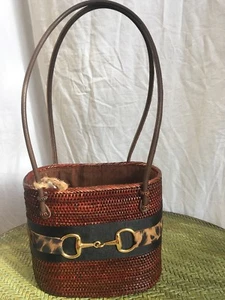 Boson Buddy Ladies Straw Bag W/ Black/ Cheeta Ribbon And Gold Bit NWT - Picture 1 of 2