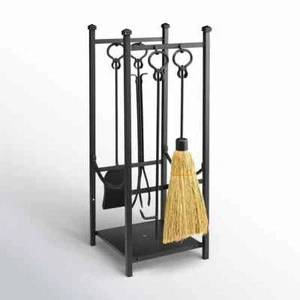 Plow & Hearth Metal Firewood Log Holder Rack with 4 Tools - 12.5" W x 12.5" D - Picture 1 of 10