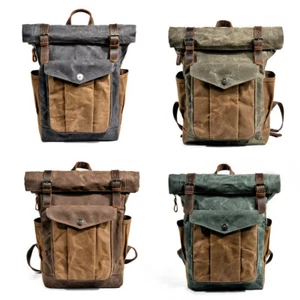 Zaino vintage in tela cerata resistente all'acqua borsa per laptop da viaggio - Foto 1 di 16