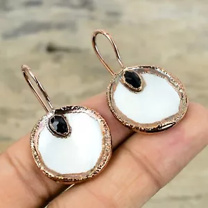 Mother Of Pearl Electroformed Earrings Handcrafted Copper Unique Gift 1.77" - Picture 1 of 6