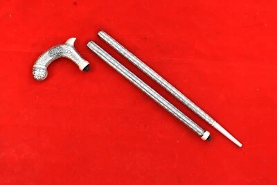 Vtg Mughal Ottoman Islamic Silver Koftgari Damascened walking Folding Stick Cane - Imagem 1 de 4