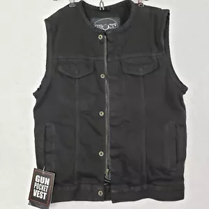 M Boss Motorcycle Apparel Mens Sz S Black Collarless Gun Pocket Vest Club Style - Picture 1 of 8