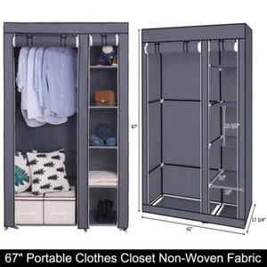 67" Portable Closet Storage Organizer Clothes Fabric Wardrobe Shoe Rack w/Shelf - Picture 1 of 7