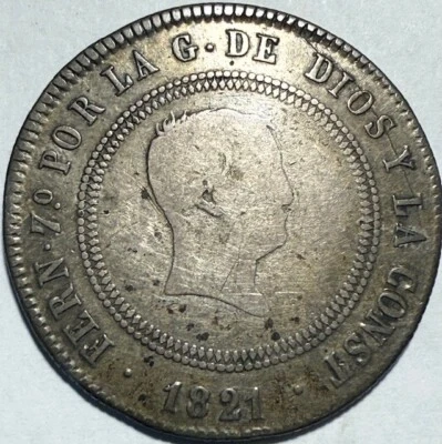 SPAIN - Ferdinand VII - Silver 10 Reales - 1821 S.R. - Km-560.2 - RARE! - Image 1 of 2