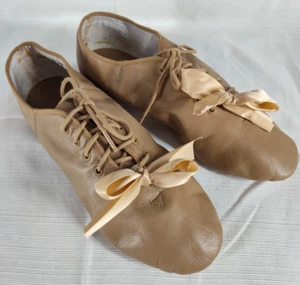 Capezio EJ1 Women's Tan Leather Jazz Dance Shoes Split Sole Lace Size 10.5M ST26 - Picture 1 of 12