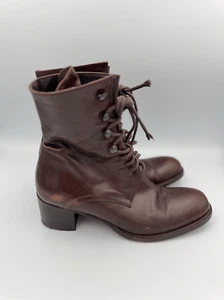 Charles David by Nathalie M. Brown Leather Lace Up Boots Made in Italy Size 37.5 - Picture 1 of 9