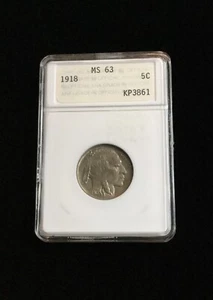 1918 5c - Buffalo Nickel ANAC Graded MS63 - Picture 1 of 4