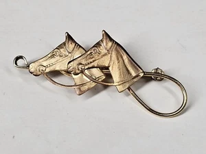 14k GF Double Horses Heads Riding Crop Pin Vintage Rare Equestrian  - Picture 1 of 6