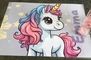PERSONALIZED Childs Placemat Kids Girls Child Children’s Unicorn Theme - Picture 1 of 2