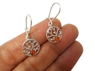 Amber  Sterling  Silver  925  Drop Dangle Round Earrings - image 1 of 3