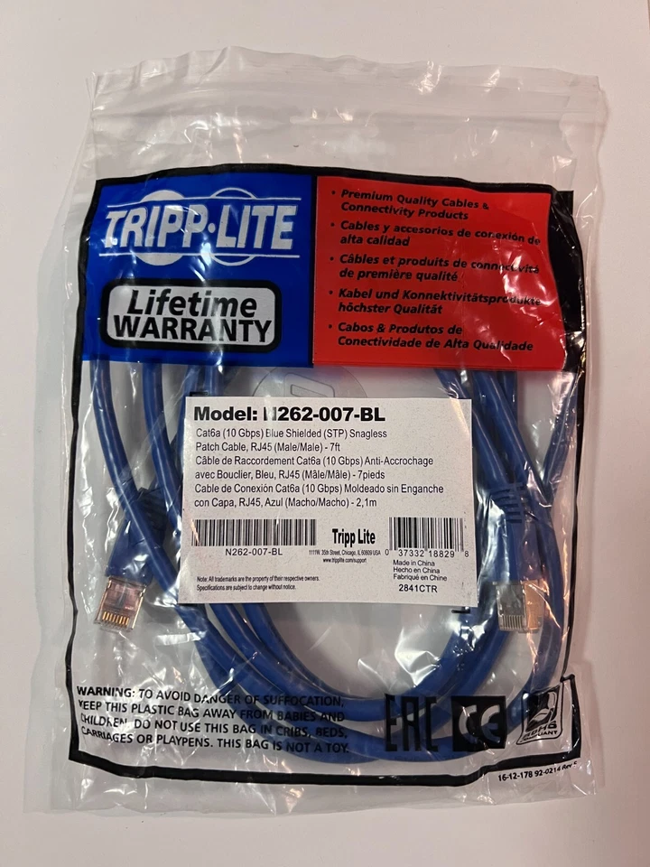 Tripp Lite Cat6a Shielded 10g Patch Cable Rj45 Male/Male Blue 7ft - - Image 1 of 1