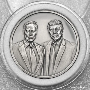 DOGE - Trump & Musk - 1 oz .999 silver Art Round (39mm w/ antique finish) - Picture 1 of 2