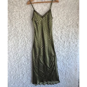 Abito slip Daisy Street stampa ondulata raso midi pied de poule pizzo orlo verde PICCOLO - Foto 1 di 8