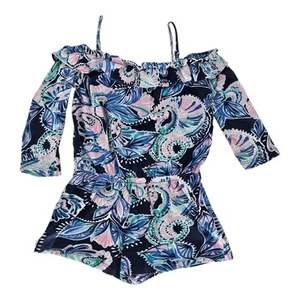 Lilly Pulitzer Cotton Kinley Flamenco Cold Shoulder Romper Girls Size Small 4/5 - Picture 1 of 7