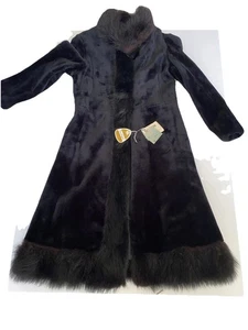 Irving Posluns schwarzer glamouröser Mantel mit Waschbärbesatz neu mit Etikett Vintage Größe 18 - Bild 1 von 9