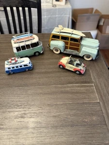 Vintage Car Model Home Decor Metal Beach Decoration Lot 4 Cars/Vans - Picture 1 of 17