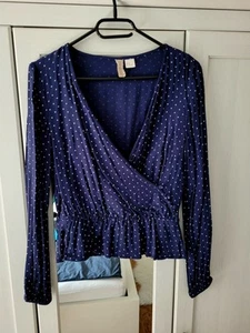 H&M Damen Wickelbluse Bluse Herzen dunkelblau Größe 36 NEU UNGETRAGEN - Bild 1 von 1