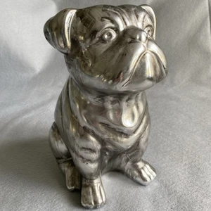Bulldog Figurine Statue Ceramic Metallic Silver 10” - Picture 1 of 10