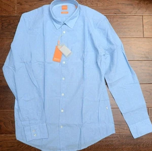 Hugo Boss Men's Elvedge Regular Fit Lightweight Open Blue Cotton Casual Shirt S - Picture 1 of 10