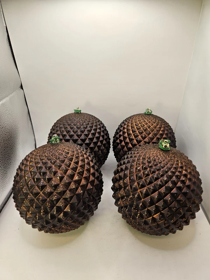 Vickerman 6" Plastic Chocolate Durian Glitter Ball Ornament Set of 4 - Image 1 of 4