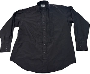 Ely Smoking Pintex Hemd Herren XL schwarz Flügelspitze Kragen 1/4 Falten Perlen Druckknopf - Bild 1 von 9