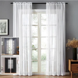 Gardine Transparent mit Ösen Kräuselband Schlaufen Vorhang Deko Voile Stores DE - Bild 1 von 15
