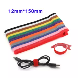 T Reusable Ties Double Sided Hook & Loop Strapping Tape Cable Harness 12mm*150mm - Picture 1 of 18