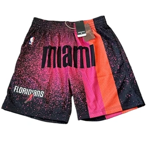 NBA MIAMI HEAT SWINGMAN BALONCESTO MALLA PANTALONES CORTOS TALLA 2XL NEGRO NARANJA ROSA NUEVO - Imagen 1 de 5