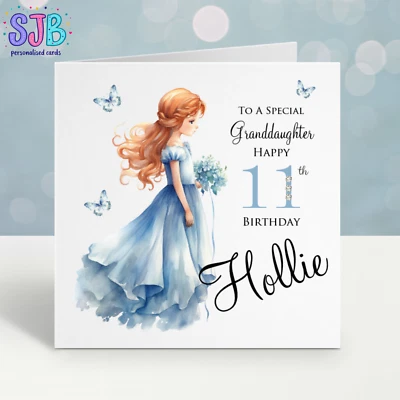 Personalised Princess Girls Birthday Card, For Granddaughter, Niece, Any Age - Image 1 of 3
