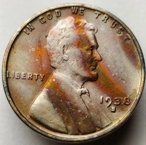 1938s wheat penny monster toning us Lincoln one cent coin #321 Cover