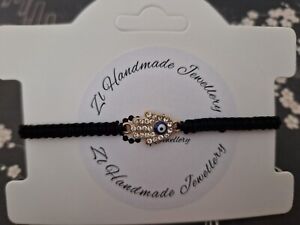 Black Hamza Hand Evil Eye Rhienstone  Braided Handmade Bracelet For Women *UK* 