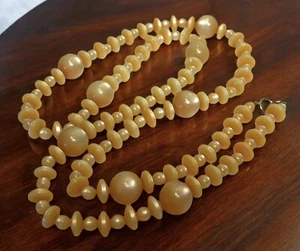 Vintage LONG Light Orange Peach MOONGLOW Lucite Graduated Beaded Necklace 32” - Picture 1 of 5