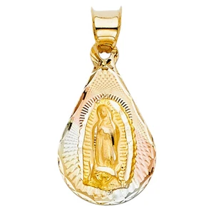 14K Tri Color Gold Guadalupe Stamp Religious Charm Pendant For Necklace or Chain - Picture 1 of 4