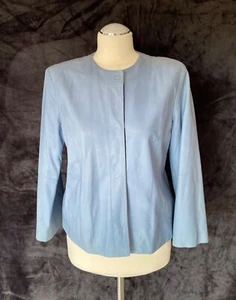 ICEBERG ITALY LUXURY SOFT LEATHER JACKET BLUE LINED LG SLEEVES SNAP BUTTONS 46/L - Picture 1 of 5