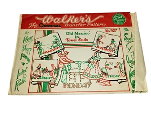 Walker's Vintage El Patrón de Transferencia Original Antiguo México en Extremos de Toalla - Imagen 1 de 4