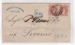 1870 sobre envoltorio precioso Barcelona a Livorno Ed. 108(º) V. Catalogo 180€ - Imagen 1 de 2