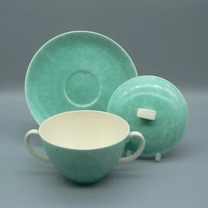 POOLE POTTERY RARE SHAGREEN CONSOMMÉ CUP COVER STAND 1930S DECO LIDDED SOUP BOWL - Picture 1 of 16