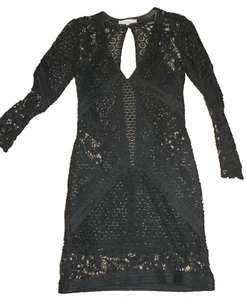 IRO Cotton Blend Black Lace 3/4 Sleeve Short Dress Size 0 - Picture 1 of 2