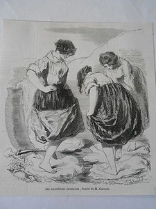 Les Lavandières Ecossaises Antique Old Print 1850 - Imagen 1 de 1